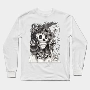 Female skeleton fancy fashion model day of the dead. Long Sleeve T-Shirt